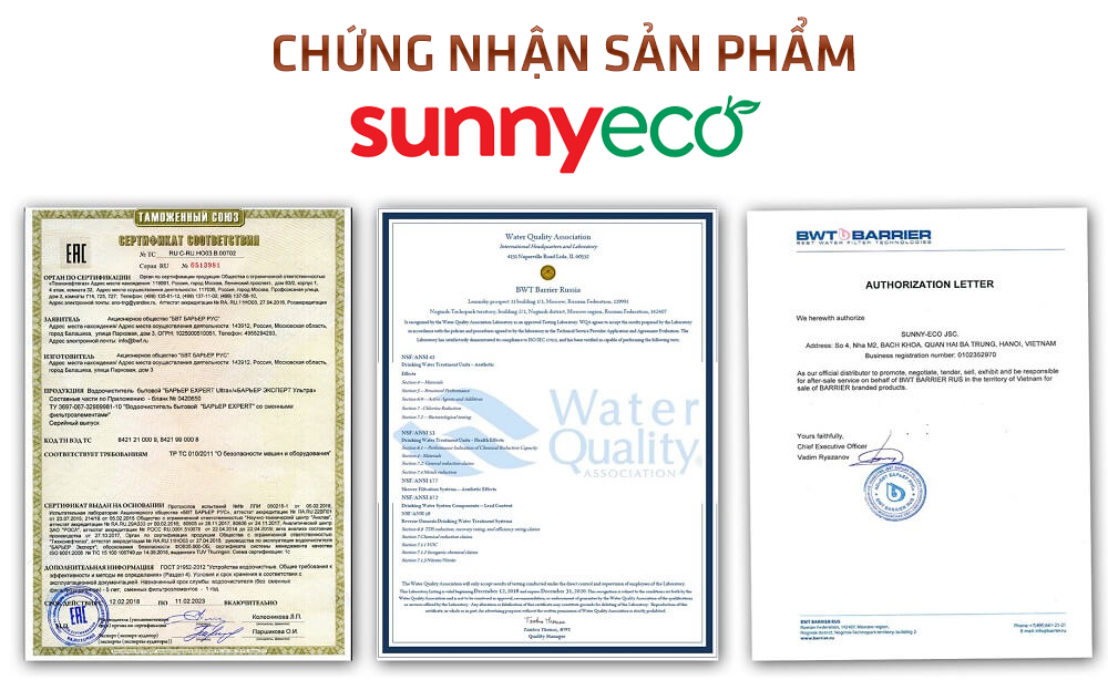 giấy chứng nhận sản phẩm sunny eco